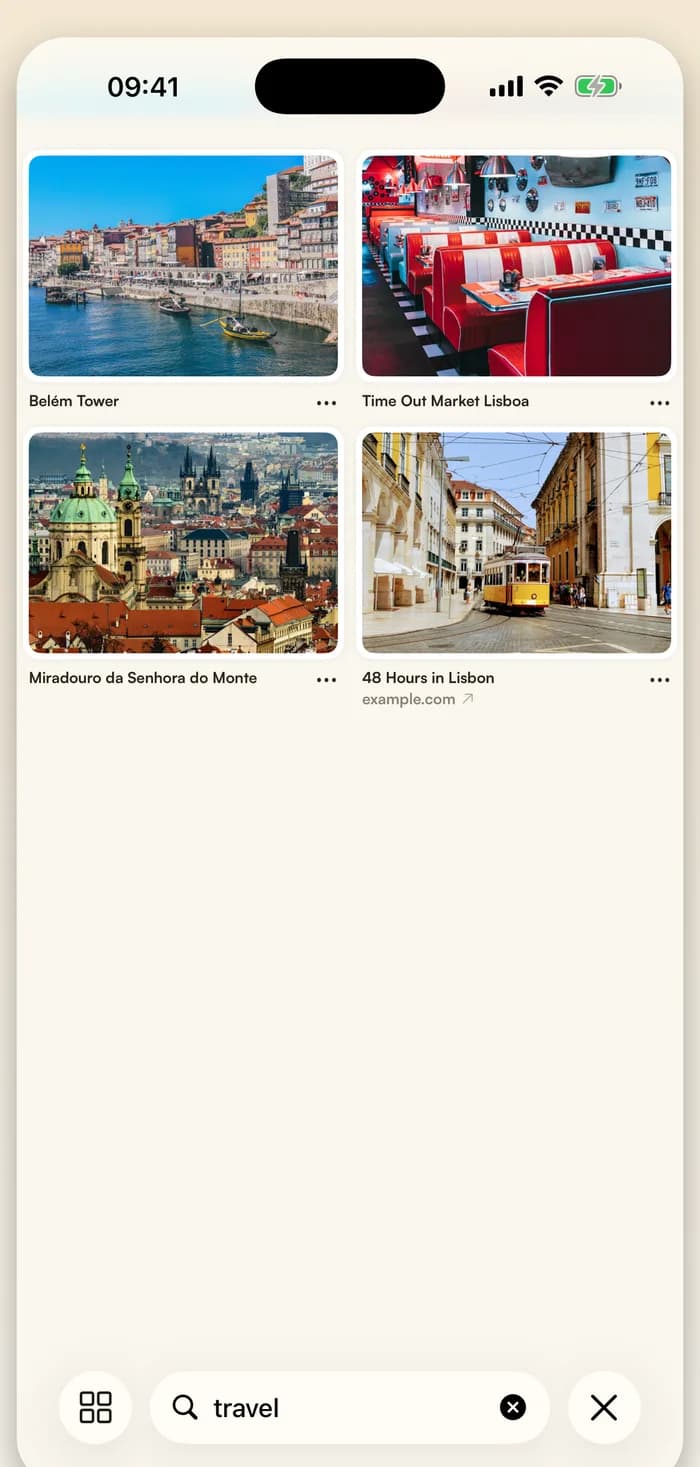 Shelvr search results for saved travel items